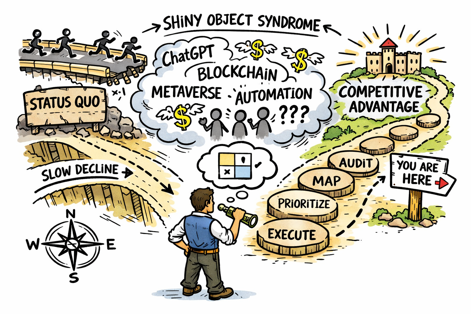AI Opportunity Map Workshop — from status quo through audit, map, prioritize, and execute to competitive advantage